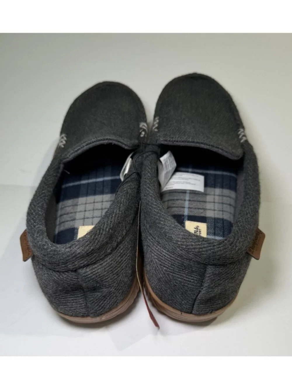 Dearfoams Mens Moccasin Slippers Size S 7-8 Gray Herringbone Memory Foam NWT